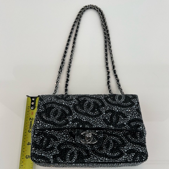 CHANEL 23A CC RUTHENIUM & BLACK CRYSTAL MINI FLAP BAG NWT! - Picture 15 of 17